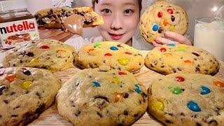 ASMR Nutella Stuffed M&M Cookies【Mukbang/ Eating Sounds】【English subtitles】