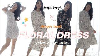 SHOPEE HAUL Baju Lebaran | Floral Vintage Dress Super Bagus | Review Try On & Giveaway