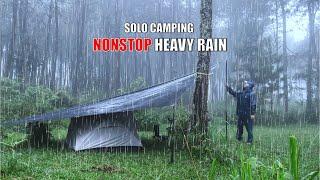 SOLO CAMPING IN REALLY HEAVY RAIN - LONG RAIN CAMPING - ASMR CAMPING