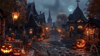 Dark Night In Medieval Halloween Village - Dark piano music and creepy crow calls for sleep