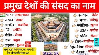 प्रमुख देशों की संसद का नाम GK | Pramukh Deshon Ki Sansad | Parliament Name Of Different Countries