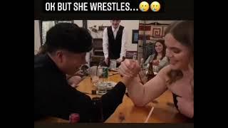 Wrestling girl beats boy - Mixed Armwrestling