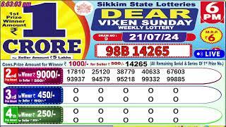 Lottery Sambad Live 6PM Dear Sikkim State Lottery Live draw result 21.07.2024 |Lotterysambad