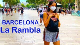 Travel destinacion BARCELONA LA RAMBLA STREET Summer 2021 // Walking Tour Barcelona Spain