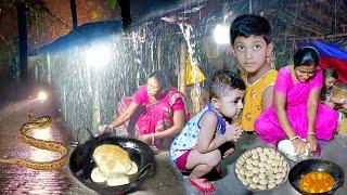 My Village Life। Villlage Women With Her Daily Night Routine In Heavy Rain। Cooking Village Food