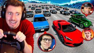 Fugindo da polícia com CARROS DE YOUTUBERS no BeamNG Drive!