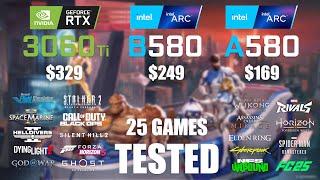 RTX 3060Ti 8GB vs ARC B580 12GB vs ARC A580 8GB | R9 - 7950X3D | 1080p - 25 Games Tested