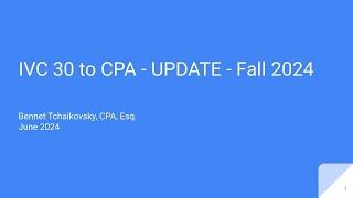 IVC 30 to CPA - Update for Fall 2024 - Irvine Valley College