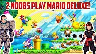 Super Mario Bros U Deluxe! Gameplay with 2 NOOBS! Part 1