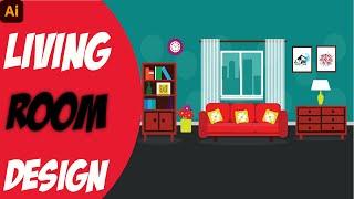 Living Room Interior Design in Adobe Illustrator CC | Tesh Mastery