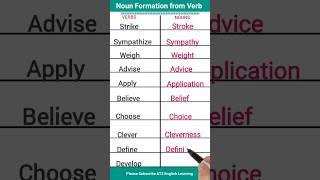 Nouns Formation from Verbs #ytshort #english #noun #verbs #verbstonouns #learn #short #nounformation