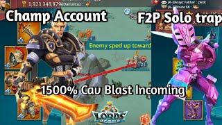 Lords Mobile - 1500% Cav Blast incoming vs My F2P Solo Trap 8m troops  | KvK Solo Trapping Action..