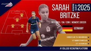 Women's Soccer | Defender, CM, COM | Sarah Britzke, Germany | Highlights | Recruit 2025