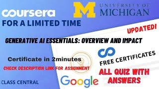 Generative AI Essentials Overview and Impact, All Quiz Answers.#coursera #quizanswers