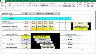 HOW TO CALCULATE NPV, IRR, PI, PAYBACK AND DISCOUNTED PAYBACK