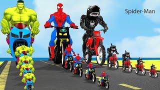 Siêu nhân nhện️Big & Small Spider-Man Challenge Motorcycle Racing HulkShark Spider-Man vs iron man