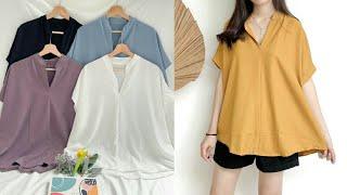 Rekomendasi Shopee Haul Kemeja Vneck Oversized Wanita Polos + Link Shopee #shorts