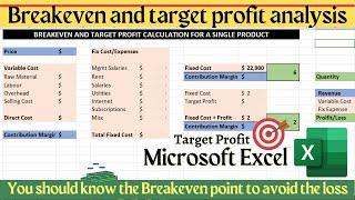 Calculate breakeven and target profit point | Break even analysis in excel | Target profit in excel