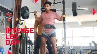 intense leg  day workout  under  trainer at ( Power fitness club )