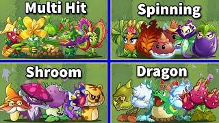 Team 5 Plants (Multi Hit & Spinning & Animal & Dragon & Shroom) - PvZ 2 Team Plant Vs Team Plant