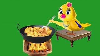 green screen Tuni chidiya cartoon character/cooking