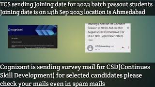 TCS sending Joining date 14 sept 2023 for 2022 batch students | Cognizant sending training mail#tcs