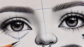 How to draw realistic eyes and nose || step by step tutorial for beginners