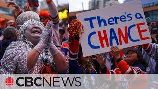 Edmonton Oilers fans celebrate after team forces Stanley Cup final Game 7