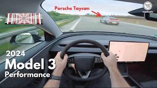 NEW 2024 TESLA MODEL 3 PERFORMANCE (460Hp) TOP SPEED *263km/h* ON THE GERMAN AUTOBAHN