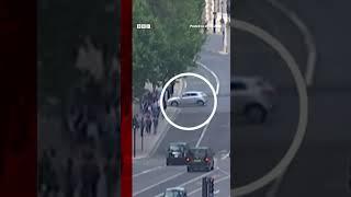 Moment car crashes into gates of Downing Street. #Shorts #BBCNews #London #Westminster