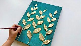 How to make papier mache leaves | DIY Textured Art Tutorial | Gold Leaf Painting