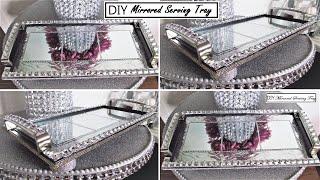 DIY Crystal Mirrored Tray with Lots of Bling | Glam Home Decor | Dollar Tree DIY #diyglamdecor