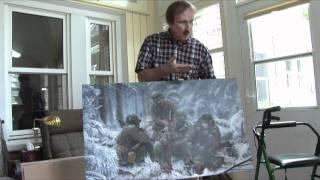 Dick Winters reacts to the "Hang Tough, Bastogne" painting