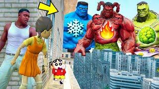 Franklin and Shinchan & Pinchan play HIDE AND KILL with Squid Game Doll In GTA 5