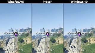 Benchmark GTA V - Wine/DXVK vs Steam Play/Proton vs Windows 10