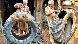 A Complementary Method Repairing Big Tractor Tire Using Aluminium Mold || 90 Year Old Asian Method