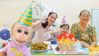Baby monkey PUPU happy birthday to mom