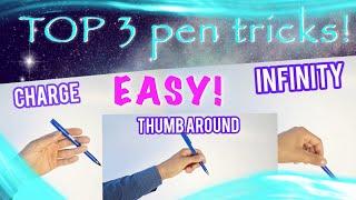 Top 3 #penspinning tricks: Thumb Around, Charge, Infinity. Basic tricks. Learn how to spin a pen.