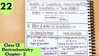 Effect of Dilution on Conductance,Conductivity, molar conductivity| Electrochemistry Class12