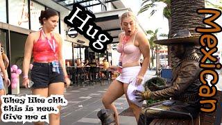 #Mexican_man part 5. they like OHH this is new, Give me a HUG. lelucon statue prank. luco patung