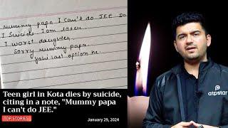 Teen Girl in Kota dies by Suicide, Citing a note "Mummy Papa I Can't do JEE "