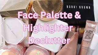 Makeup Declutter: Face Palettes & Highlighters – Swatching everything + mini reviews!