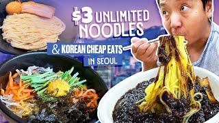  $3 UNLIMITED Jajangmyeon Noodles & $6 KOREAN BUFFET | The Best CHEAP EATS in Seoul South Korea