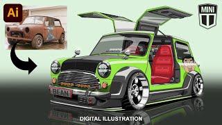 Adobe Illustrator | MINI 1000 | Mr. Bean | Illustrator tutorial | Modified | how to draw car. #fyp