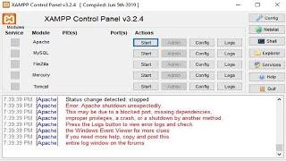 Error Fix: Apache Shutdown unexpectedly in  xampp v3.2.4 || 2020