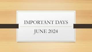 June 2024: Full List of important National and International Days- Special days in June 2024