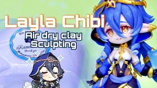 How to make Chibi figure with Airdry clay - Layla | Genshin Impact | Clay tutorial | Anime Figure