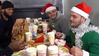 Christmas dinner in a moving van