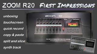 ZOOM R20 Multitrack: unbox, quick record, copy and paste, split tracks, built-in synth track