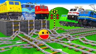 【踏切アニメ】あぶない電車 Ms PACMAN Vs 5 Train Crossing  Fumikiri 3D Railroad Crossing Animation